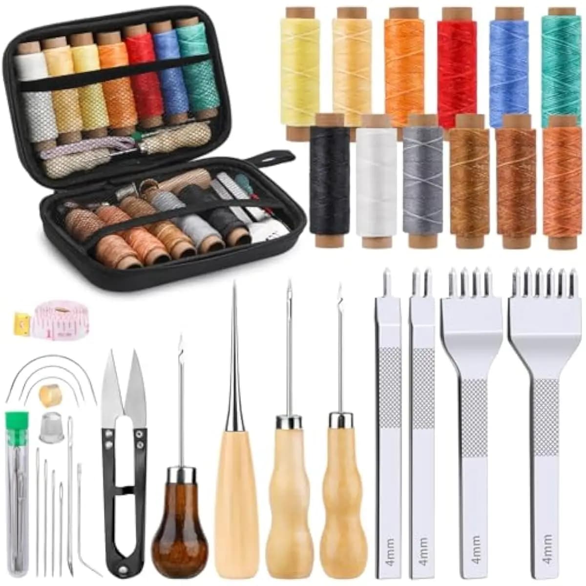 56Pcs Leather Stitching Punch Kit, Sewing Kit 4mm Prong Sewing Hole Punch