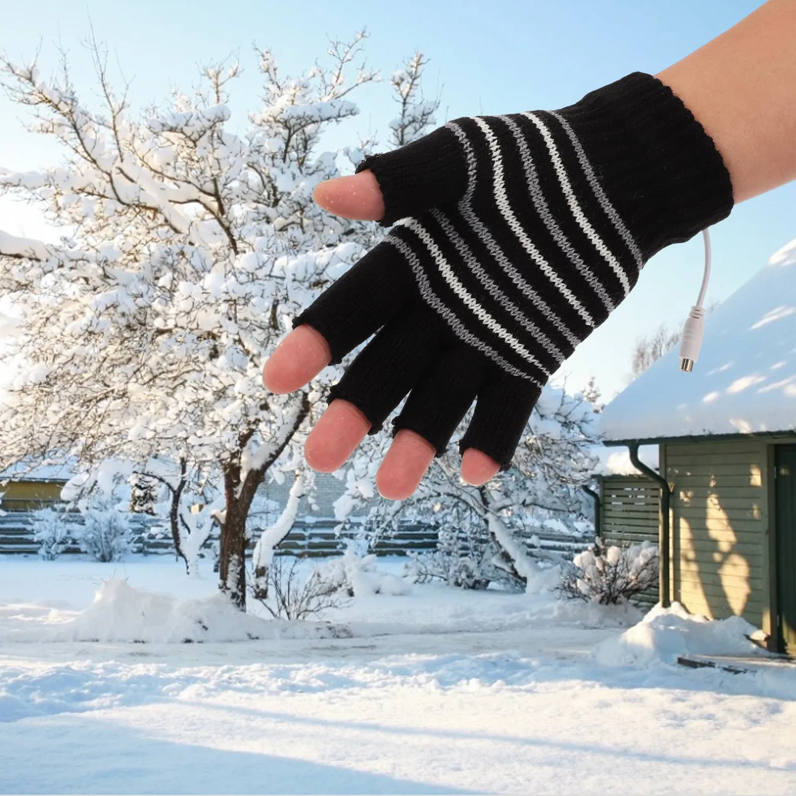 1 Pair Heated Woolen Mittens Warm Winter Gloves Usb Rechargeable Unisex Fingerless Hands Warmer For Outdoor Sports Ski Cycling