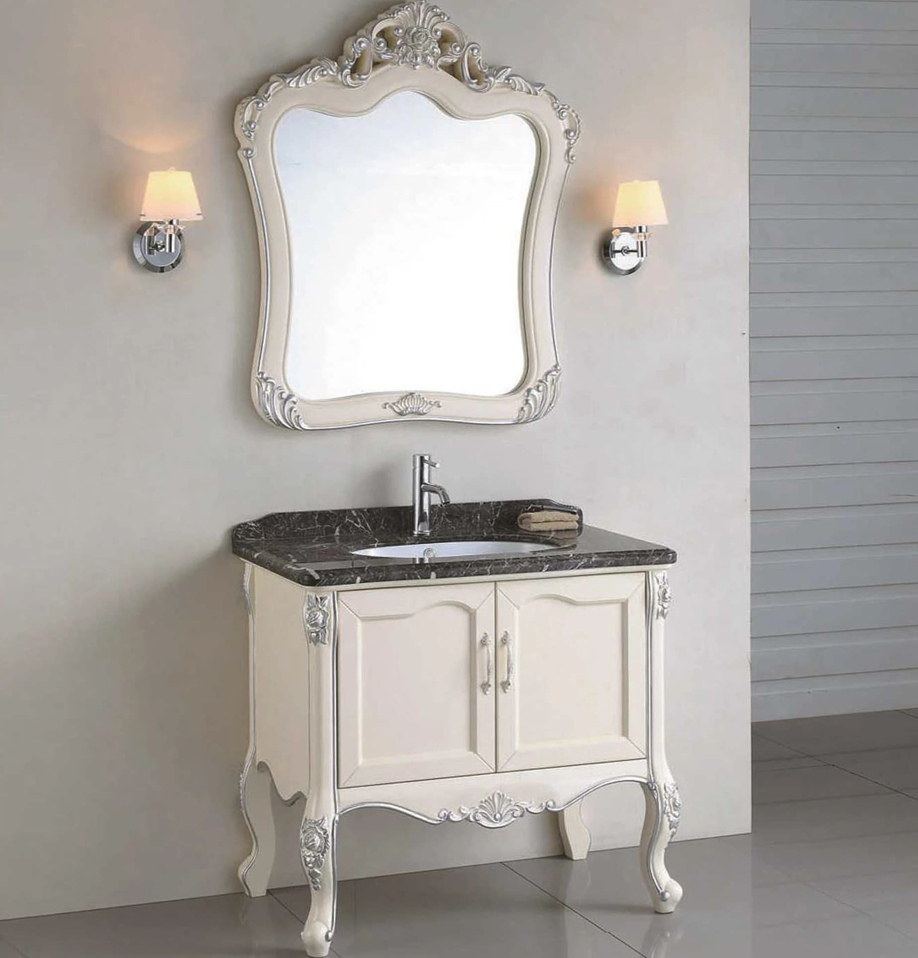 -Per mobiletto da bagno in legno massello Mobiletti da bagno con lavabo singolo in legno massello e