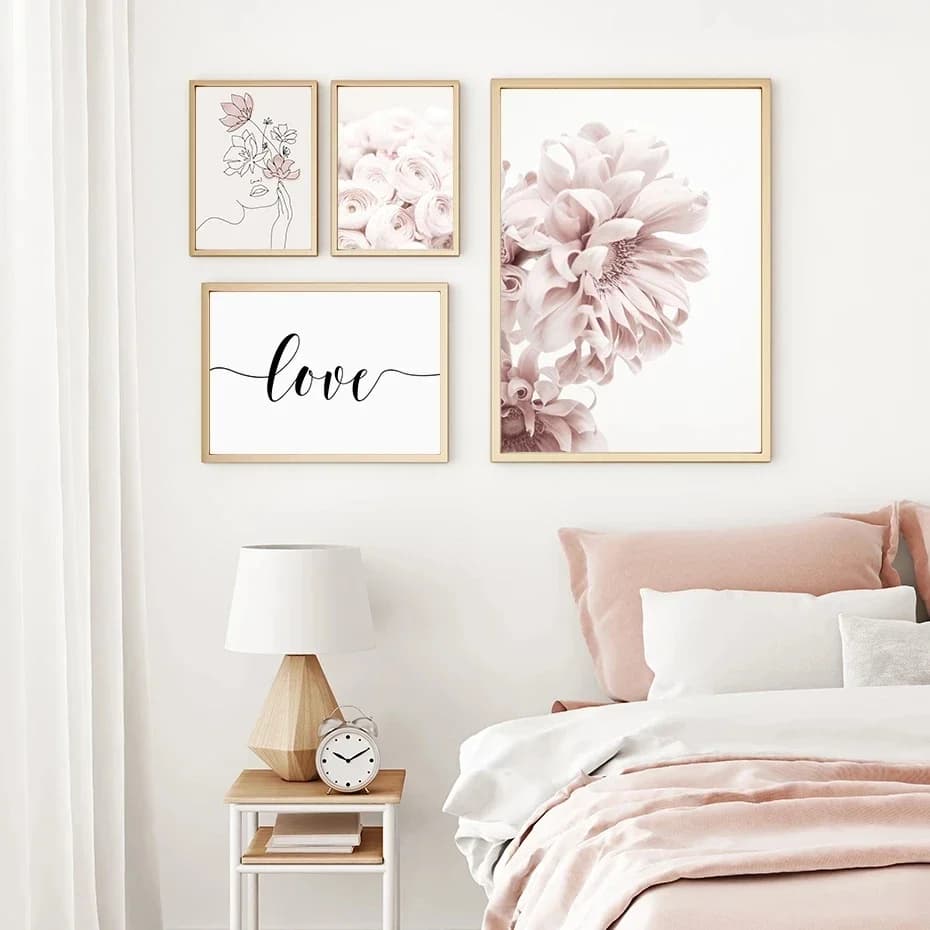 Stylish Pink Peony Flower Imperial Chrysanthemum Canvas Painting Wall Art Print Picture Frameless Picture Drawing Love Poster