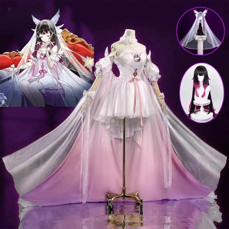 Genshin Impact Columbina Cosplay Costume Damselette Dress Scarf Wig Dress for Women Halloween Anime Party Role Game Dress
