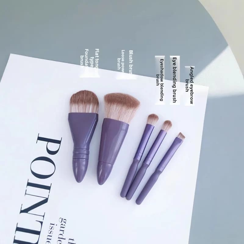 Portable 5Pcs Makeup Brush Set with Mirror Multifunctional Eyeshadow Brush Powder Brush Foundation Brush Beauty Tool Kit