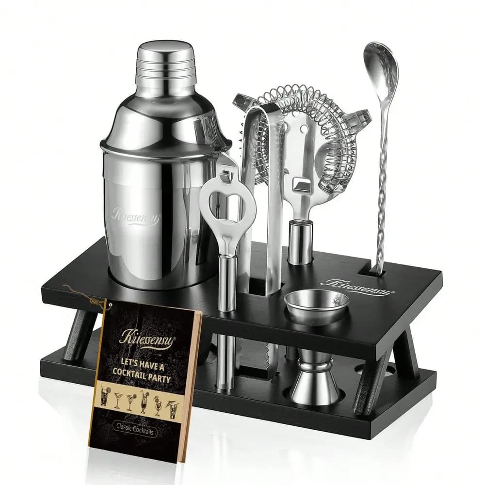 Cocktail Shaker Set Bartender Kit, 6-Piece Silver Bar Set With Stand, Bar Kit With Essential Accessory Tools: Mar