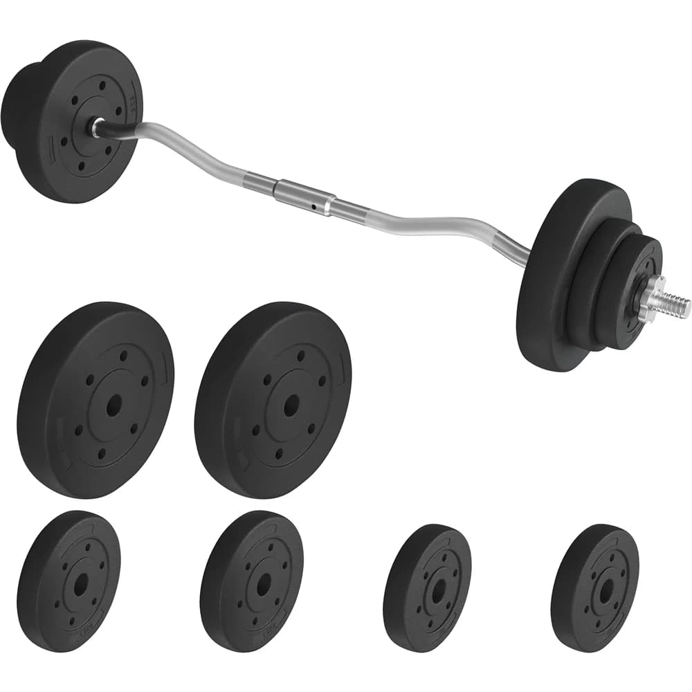 44 lb barbell weight set including plates and star locks in black finish