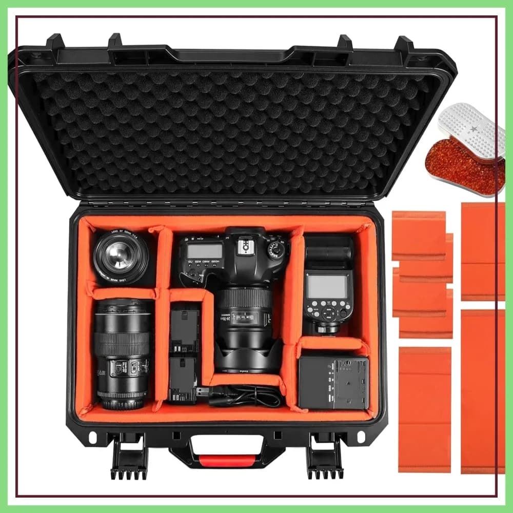 Custodia Rigida Impermeabile per Fotocamera DSLR/SLR e Obiettivi, con Divisori per Droni DJI Mavic/Air/Mini, Sony FE 400-800mm f/6.3-8 G OSS, GoPro (Solo Custodia) 16.2x12.8x7in