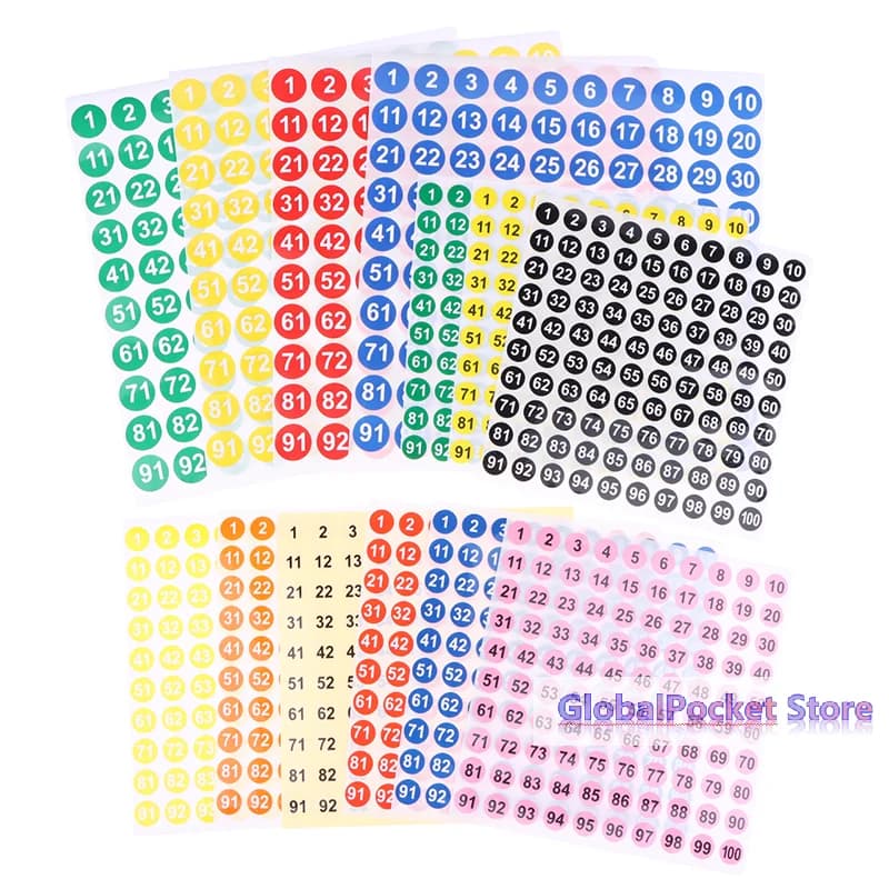 [TG823] 5 fogli di adesivi numerici da 1 a 100, etichette adesive per fai da te, artigianato, bottiglie di smalto, scrapbooking, diario, cancelleria