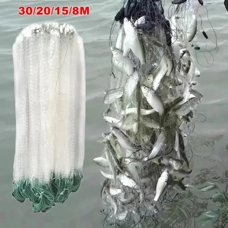 ● 8/15/20/30M Fishing Net Nylon Fish Network Monofilament Fishing Net Float Trap Single Mesh Netting Tackle Tool Accessories