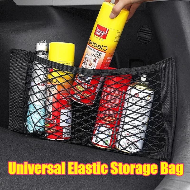 Rete Elastica per Sedile Posteriore Auto, Borsa Portaoggetti per Bagagliaio, Organizer Auto a Doppio Strato con Tasche a Strappo, Organizzatore per Bagagliaio Auto