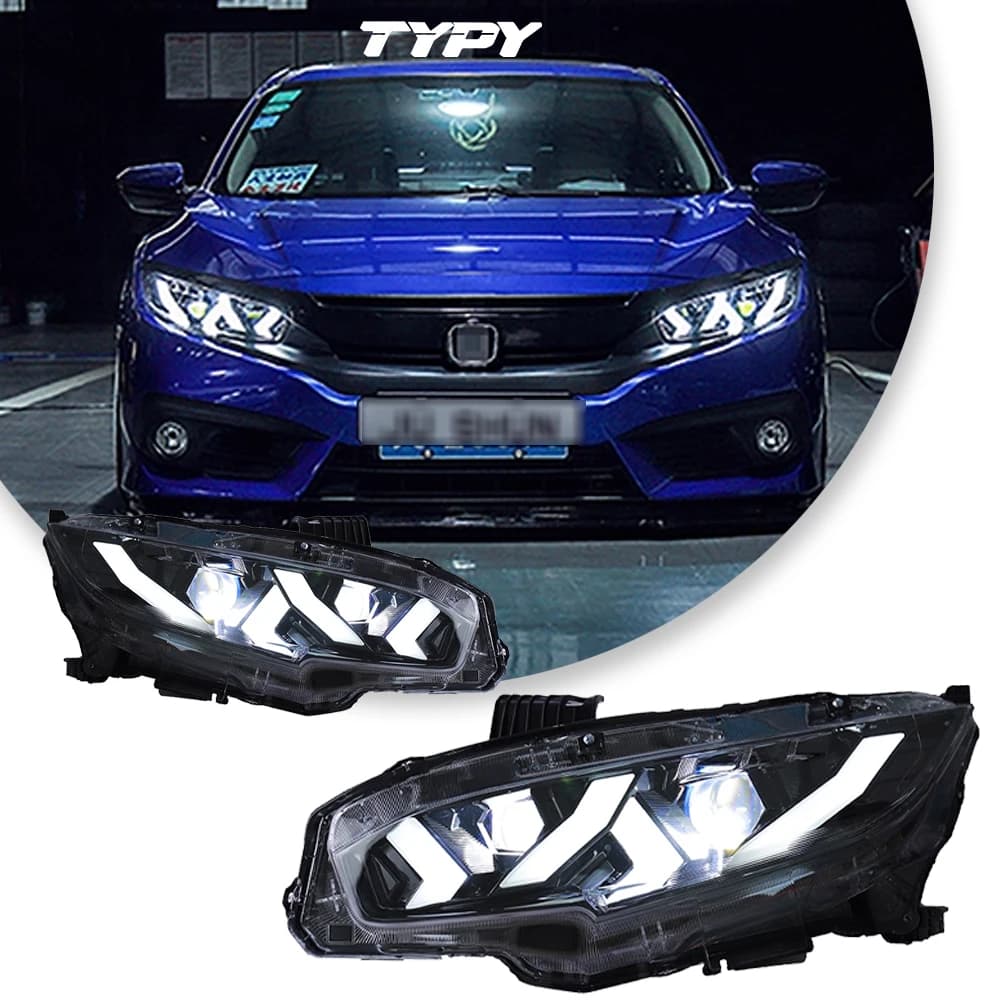 Fari a LED per auto Honda Civic 10a generazione 2016-2022, stile Lamborghini, plug and play, accessori auto, 2 pezzi, Full LED