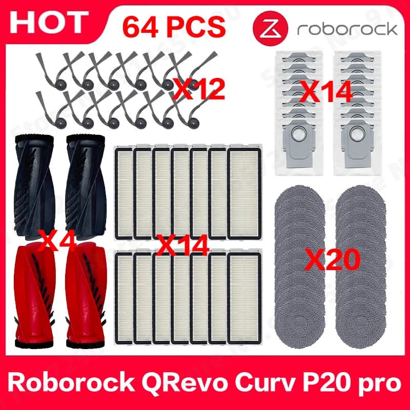 Fit For Roborock QRevo Curv P20 Pro Vacuum Cleaner Parts Roller Brush Side Brush Filters Mop Pads Dust Bags Accessories