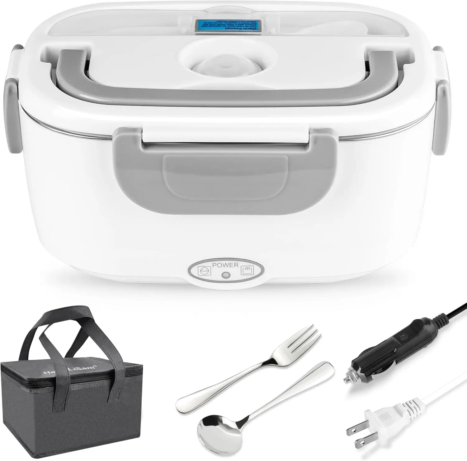 Scaldavivande Elettrico 80W a Riscaldamento Rapido, 1.5L Portatile per Auto/Casa/Ufficio con Forchetta, Cucchiaio e Borsa Termica