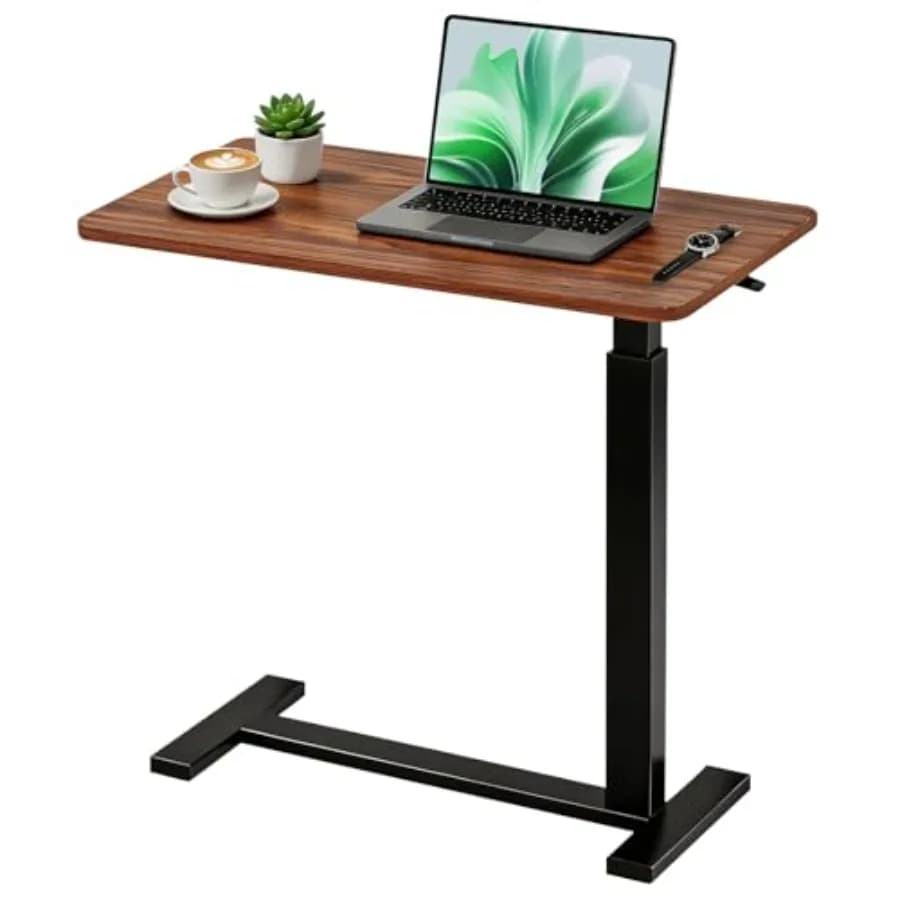 Mobile Standing Desk for Home Office Dorm, Brown Steel Frame with Hidden Casters, Adjustable Height Portable Laptop Table, Comp