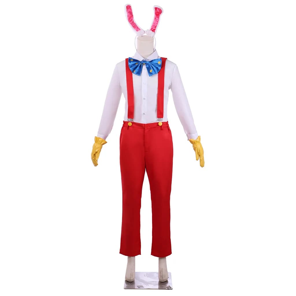Roger Rabbit Costume Cosplay Rabbit Red Shirt White Shirt with Uniform Rabbit Ear Dress Halloween Carnival Games Role Dresses