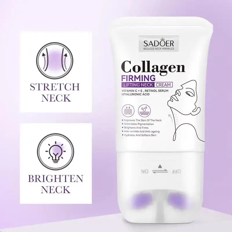 SADOER Rassodante Cream for Collagen Column 110ml with Massage Roller, Hydrating Cream and Illuminating for Skin Care, Lifting Cream for Collo