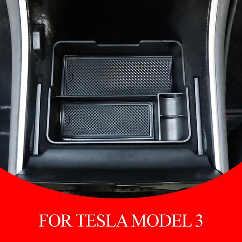 Scatola di immagazzinaggio bracciolo auto per Tesla modello 3 2017 2018 2019 2020 Console Organizer Vassoio Moneta Stivaggio con cuscinetti Accessori