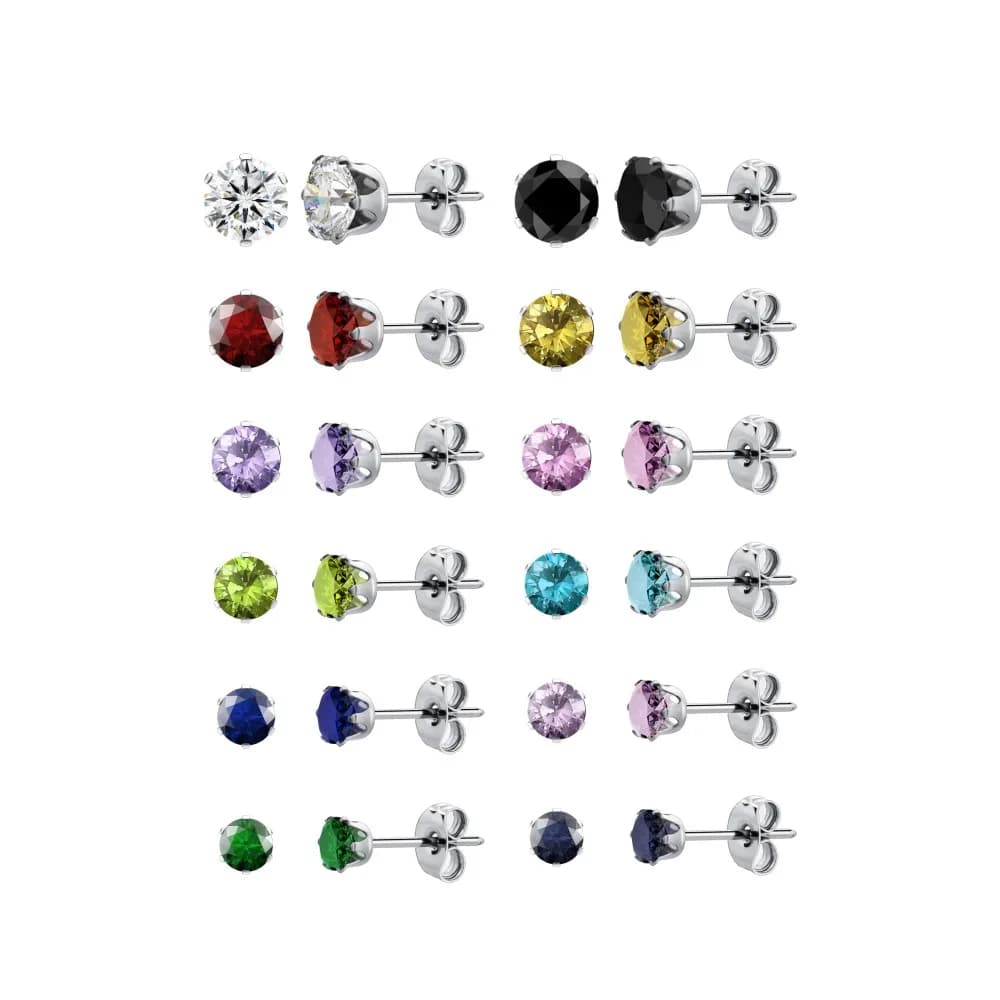Orecchini in acciaio chirurgico Orecchini da donna Orecchini ipoallergenici Set Orecchini da uomo 12 colori Orecchini a bottone CubicZirconia