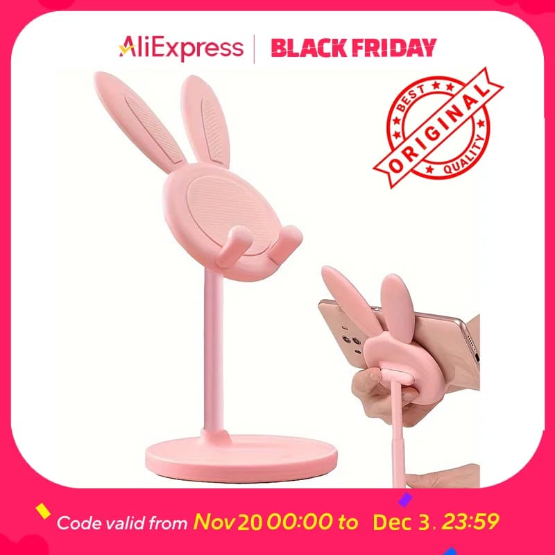 Supporto per telefono da tavolo regolabile con coniglio cartone animato da 1 pezzo, staffa slouchy per tablet PC retrattile Supporto per telefono per il rientro a scuola