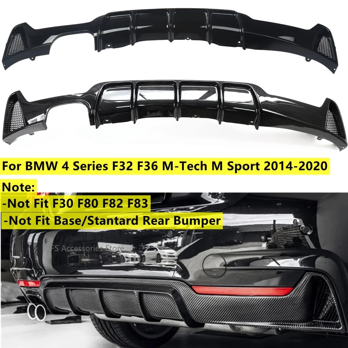 For BMW 4 Series F32 F33 F36 435i 2014-2020 M Sport Rear Bumper Diffuser Lip Guard Spoiler Plate Splitter Auto Accessories
