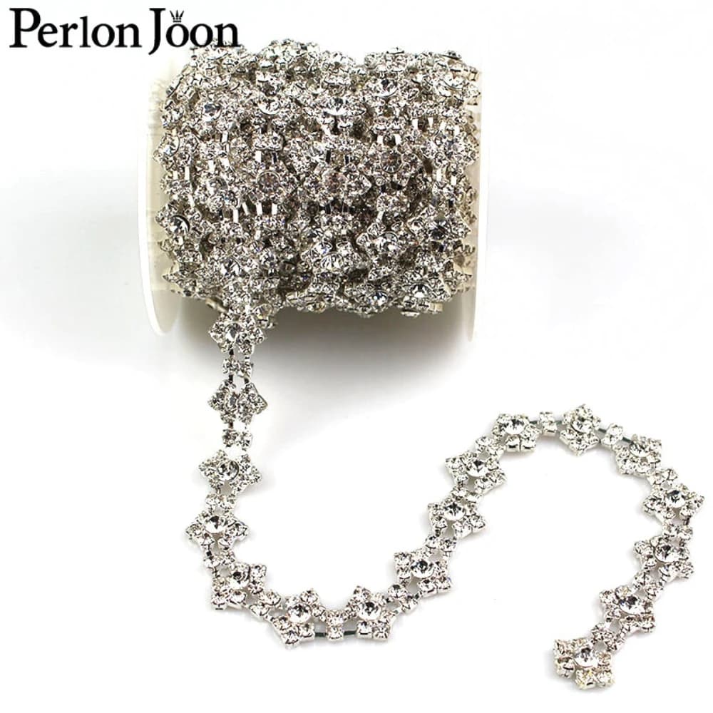 1 metro a forma di fiocco di cristallo strass incrostato catena di nastro di metallo abito da sposa decorazione borse scarpe decorazione accessori ML017