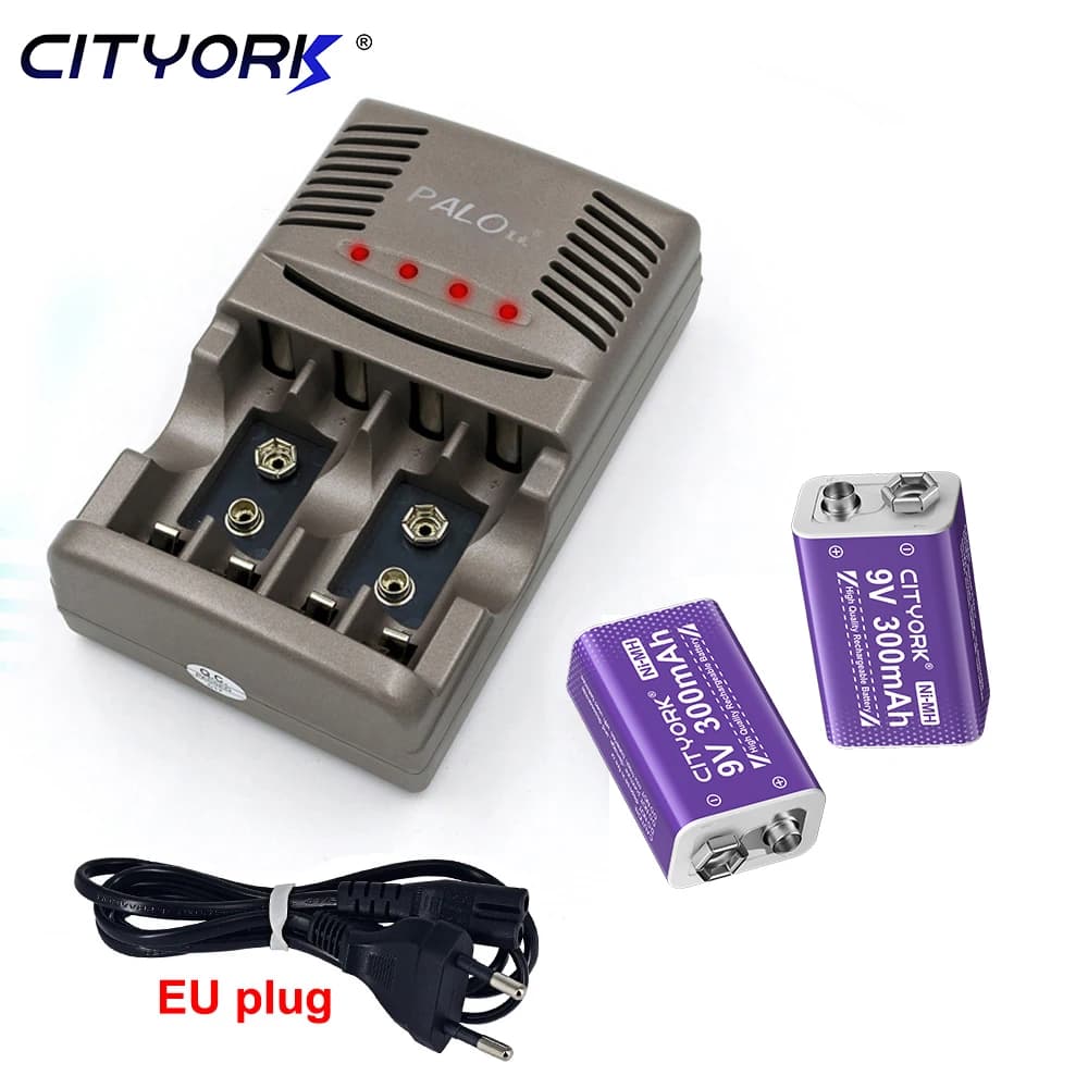 Batteria ricaricabile NiMH 9V 6F22 300mAh + indicatore LED Caricatore intelligente per multimetro Microfono Chitarra Metal Detector Allarme fumo