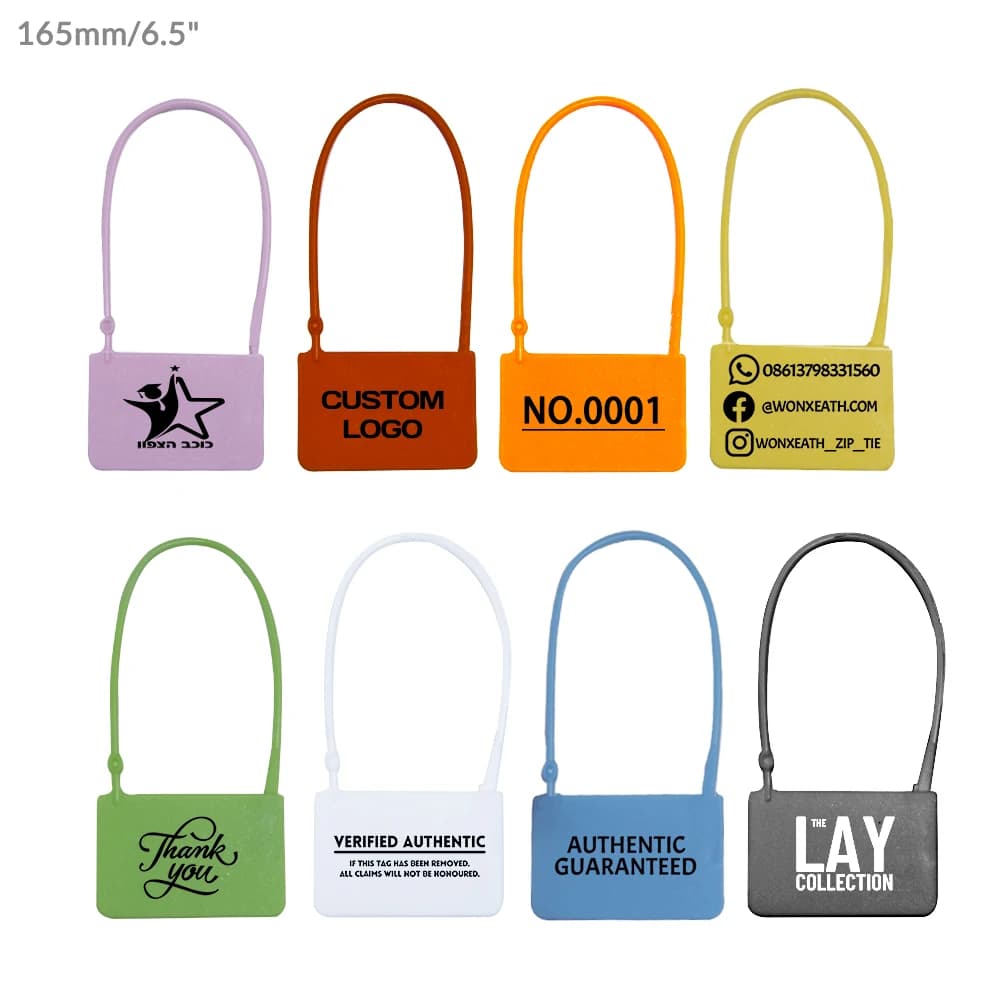 100 pezzi etichette per indumenti personalizzate tag lucchetto usa e getta guarnizioni di sicurezza in plastica fascette per vestiti scarpe borse nuovo 165mm/6.5"