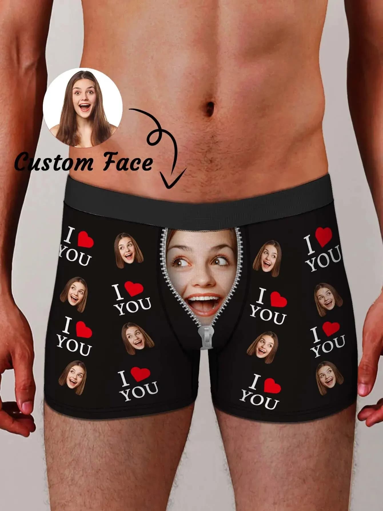 Men's Slip Boxer With Custom Photo Intimate Face Customized Fun Gift for boyfriend, husband, anniversary, birthday, Valentine's Day
