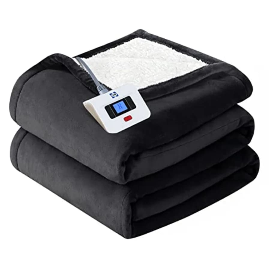 Coperta Elettrica Misura Singola in Flanella e Sherpa con 10 Livelli di Riscaldamento e Spegnimento Automatico da 1 a 12 Ore, Lavabile in Lavatrice