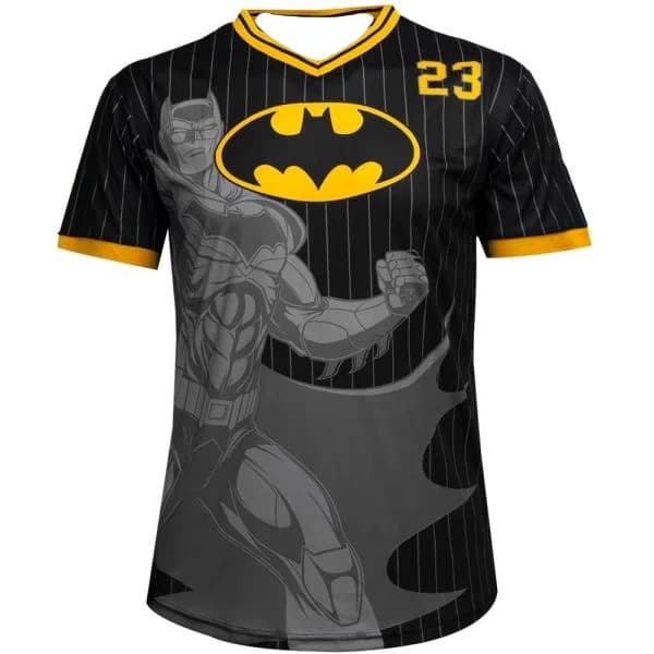 T-shirt stile maglia da football americano DC Batman per adulti e bambini, manica corta con stampa numerica 3D Dark Knight