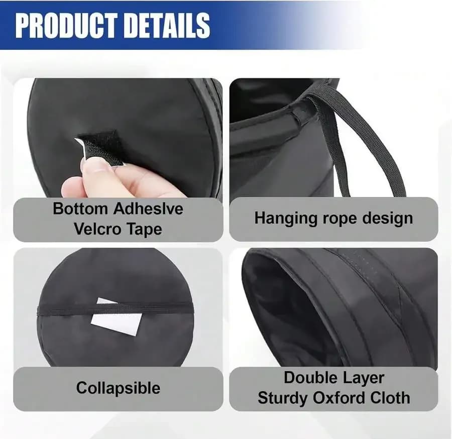 2pcs Collapsible Car Trash Can Portable Waterproof Auto Garbage Bin With Velcro Tape