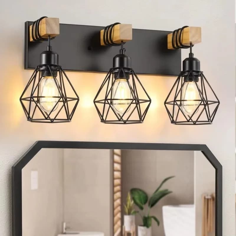 【2026】Lampade da Bagno in Stile Rustico, Applique da Parete in Legno per Specchio, Illuminazione Rustica con Eleganza