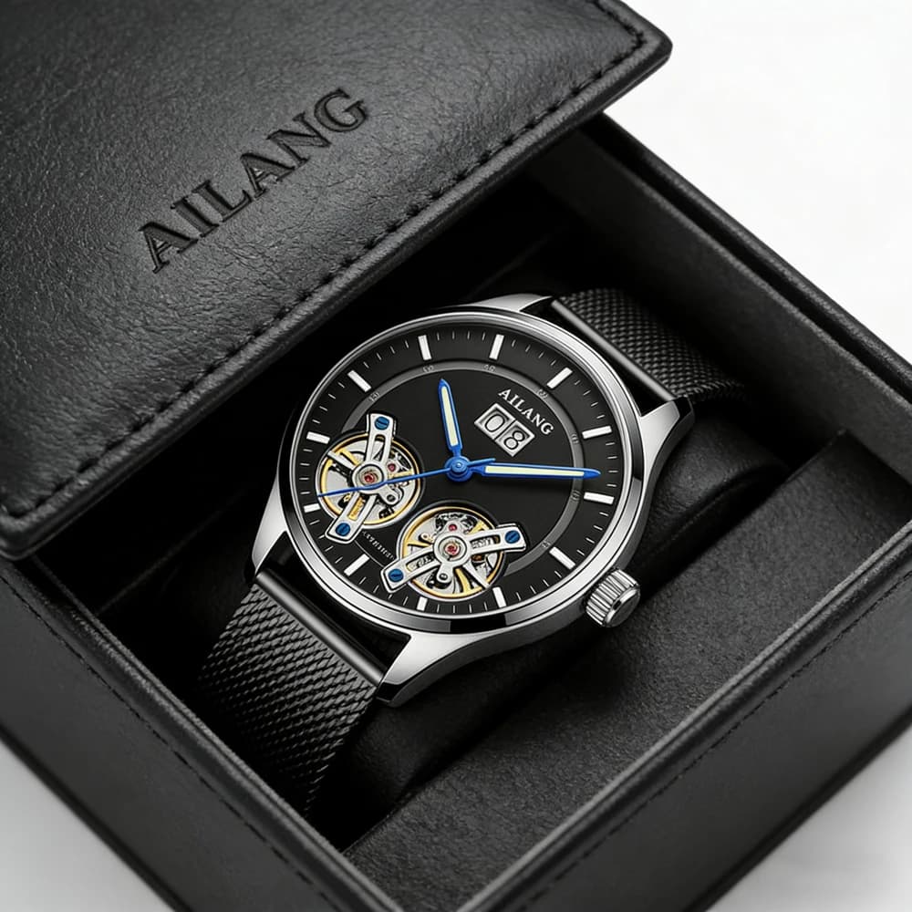 AILANG Nuovi orologi da uomo Double Tourbillon Hollow Mechanical Watch Orologio automatico da uomo Orologio sportivo impermeabile Reloj Hombre