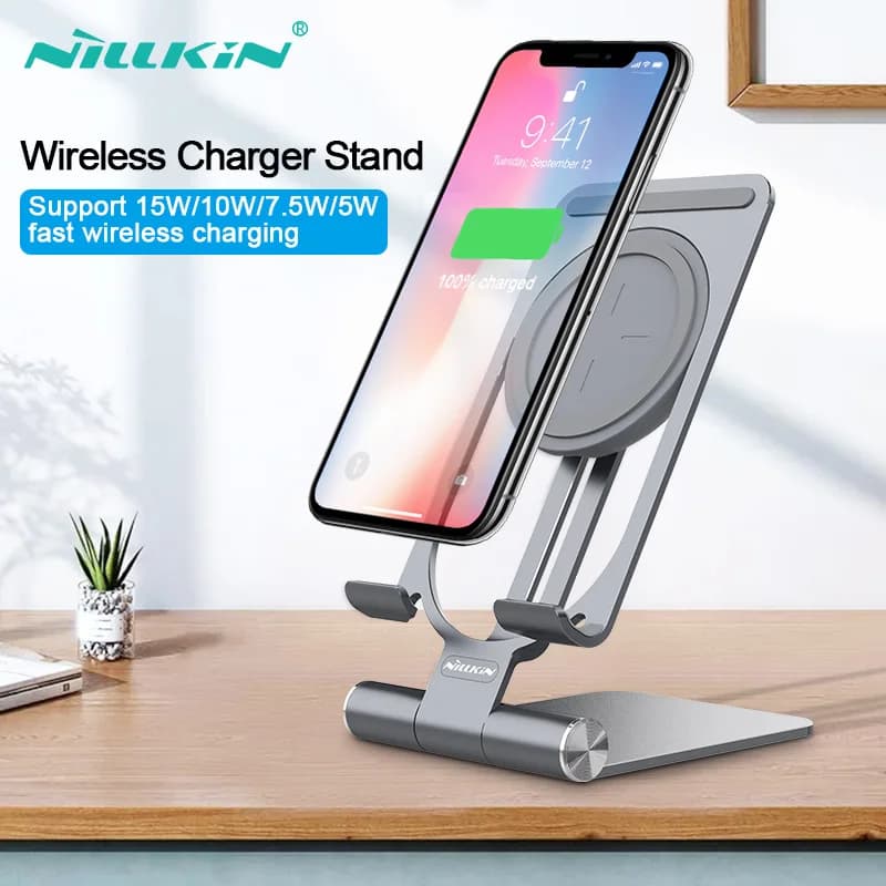 Supporto per telefono caricabatterie wireless Nillkin per Samsung Galaxy S24 Ultra/S23 supporto ultra regolabile caricabatterie rapido per iPhone 15/14/13