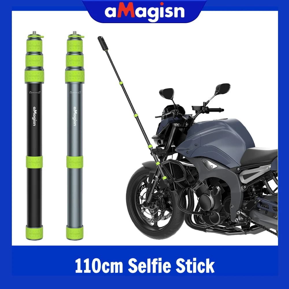 Telescopic Auction for Selfie aMagisn in Metal for Moto, 34-110cm, Thread 1/4, Convertible to Trekking Stick, Compatible with GoPro DJI Insta360
