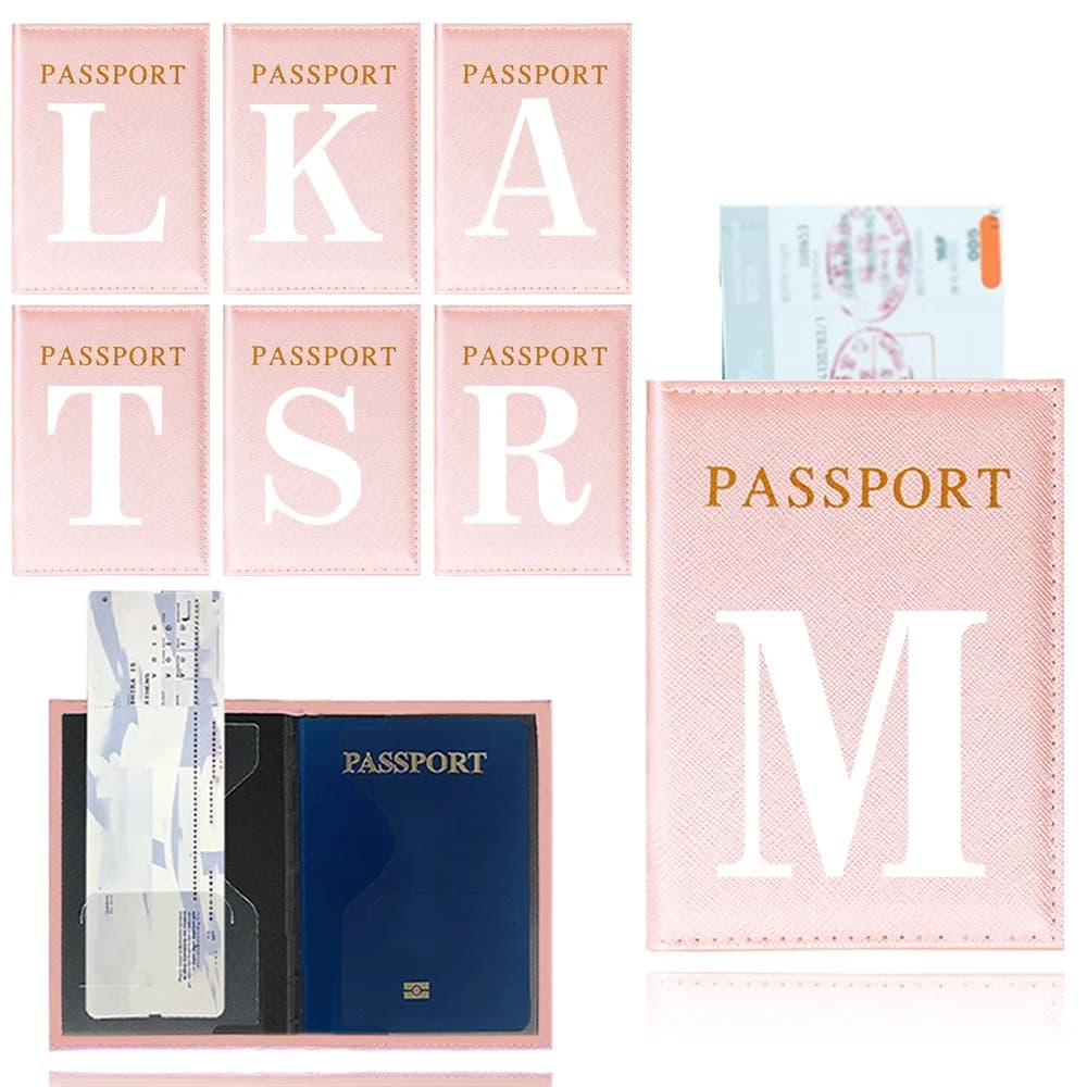 Copertina per Passaporto in Pelle PU Rosa con Stampa Lettere Bianche, Serie Antimacchia, Accessorio da Viaggio