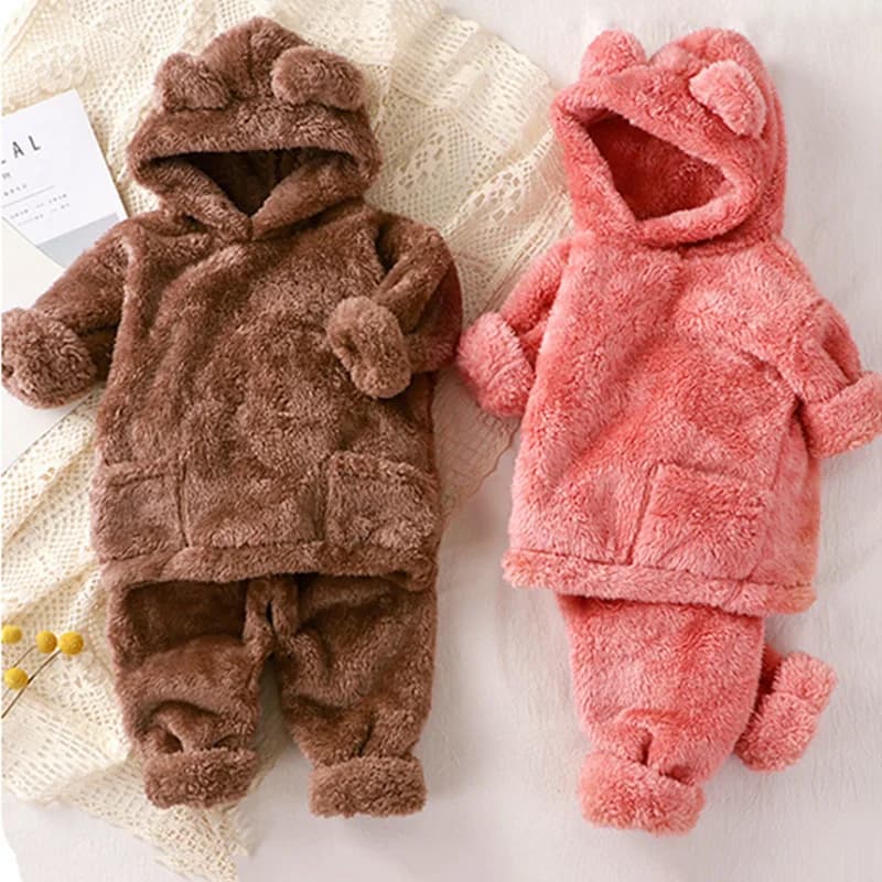 Set di vestiti invernali per bambini Ragazzi Ragazze Autunno caldo pile con cappuccio + pantaloni 2 pezzi Bambini con cappuccio Abiti casual Bambini Peluche Velluto Abiti