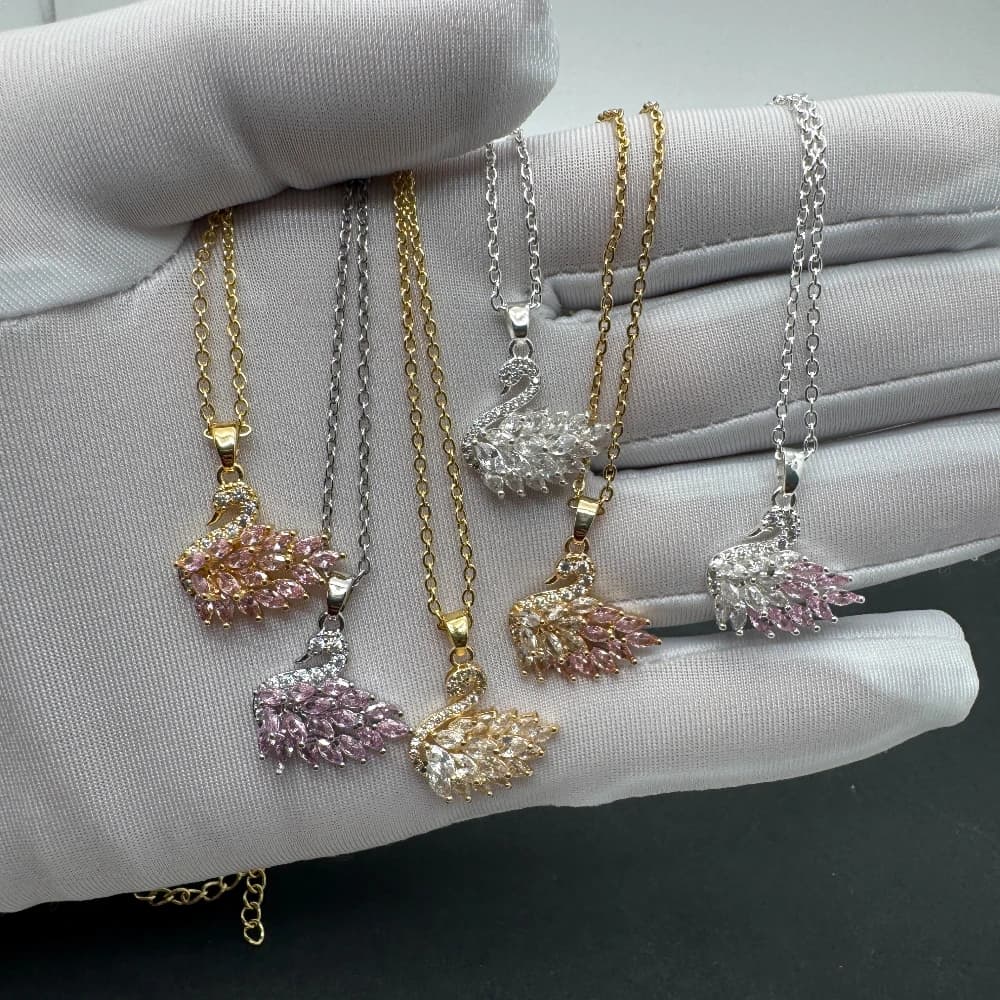 6Pcs Gradient Crystal Swan Necklace Set Sparkling CZ Clavicle Chain Luxury Jewelry for Women Birthday Valentine Holiday Gift