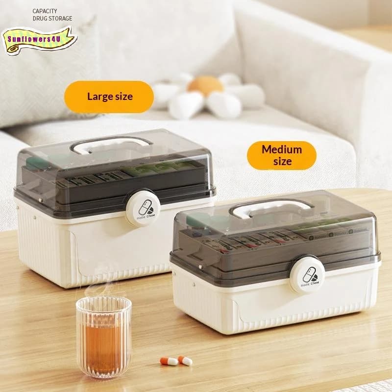 3 Tier Foldable Medicine Organizer Space Saving Multi Compartments First Aid Storage Container for Home Office Use