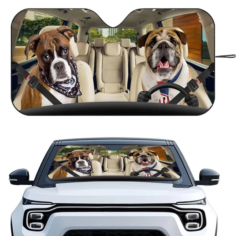 Parasole per auto in alluminio riutilizzabile con protezione UV e isolamento a cinque strati per parabrezza, modello English Mastiff Dog