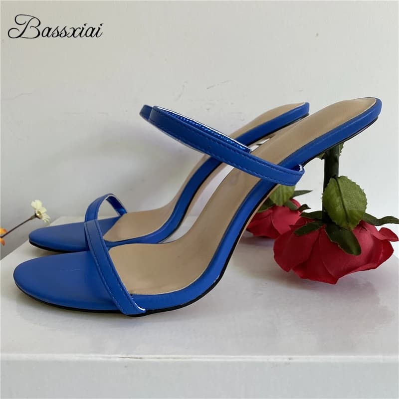 Individual Rose Heel Summer Mules For Girls Genuine Leather Narrow Band Slingbacks Women Sandals 2026