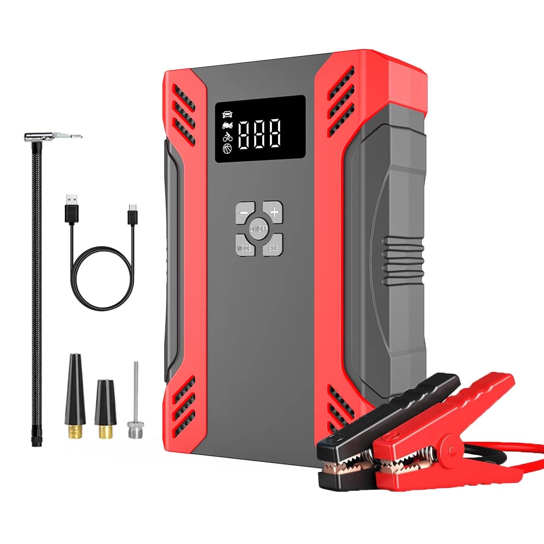 12v Portable Motorcycle/Car Jump Starter Tyre Pump Air Compressor 10000mAh Grade High Rate Lithium Polymer Battery 1000A Peak