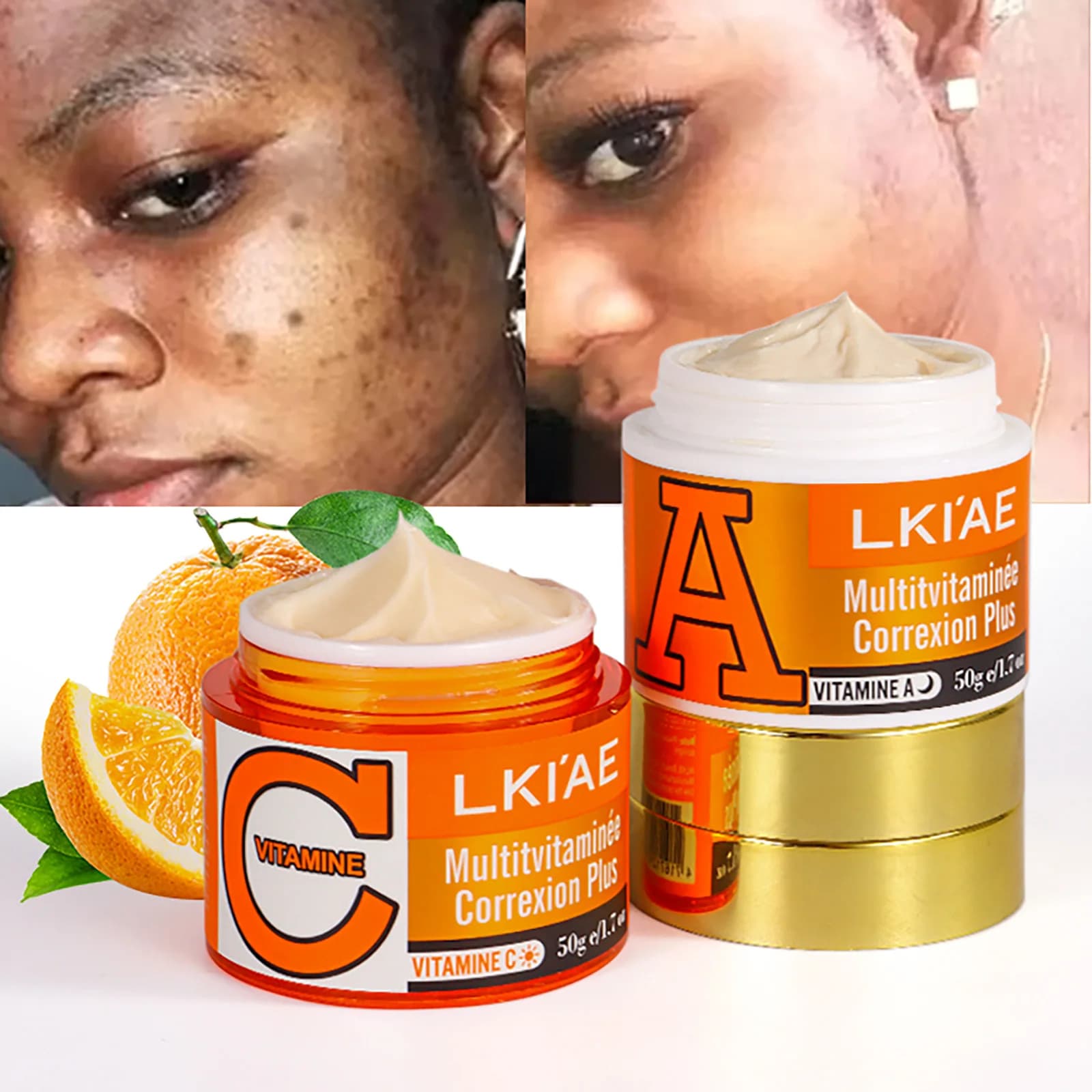 Vitamin C and vitamins A whitening face cream, reduces dark spots, clean skin, face cream day and night for all skin types