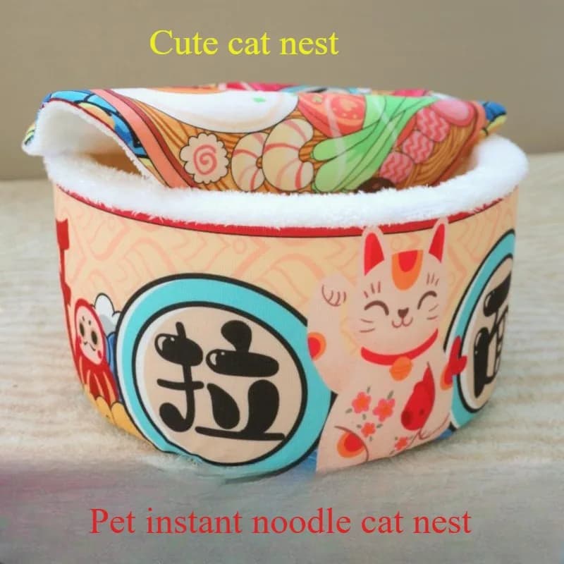 Nido per gatti con noodle istantanei per animali domestici Semi chiuso caldo peluche Nido per cani di piccola taglia Per tutte le stagioni Tagliatelle Lamian generali Letto per gatti carino