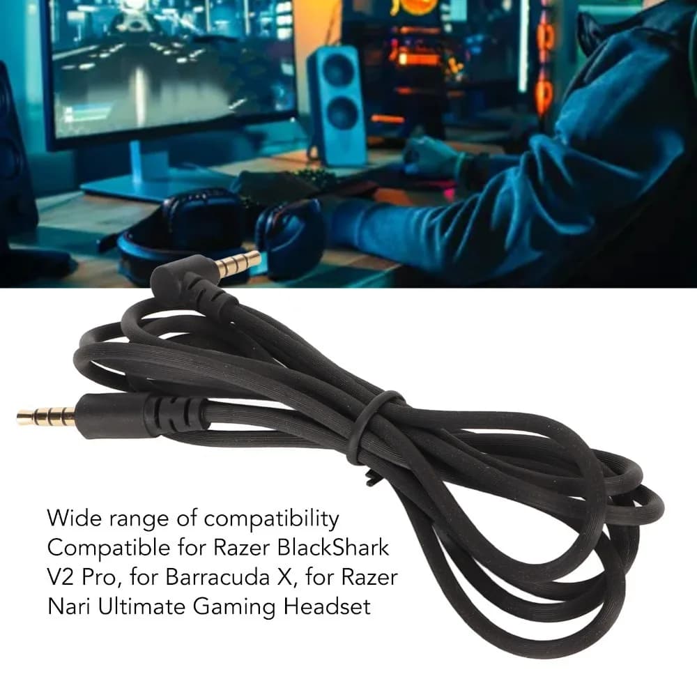 3.5 mm replacement audio cable for gaming headsets Razer BlackShark V2 Pro, Barracuda X and Razer Nari Ultimate