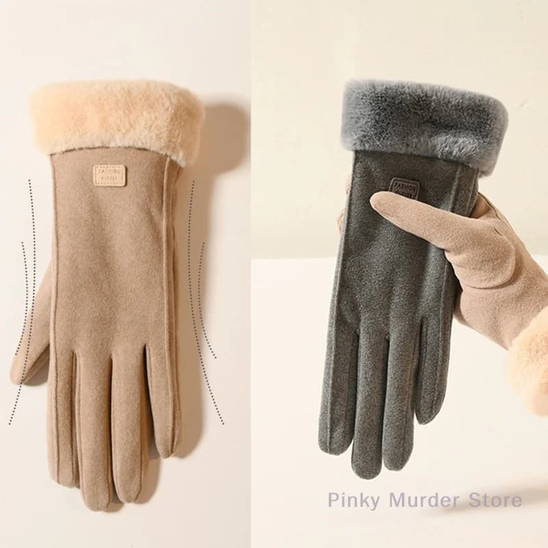 Guanti invernali da donna in peluche spesso moda guanti da esterno in pelle scamosciata calda guanti da guida touchscreen da donna guanti da ciclismo sportivi 1 paio