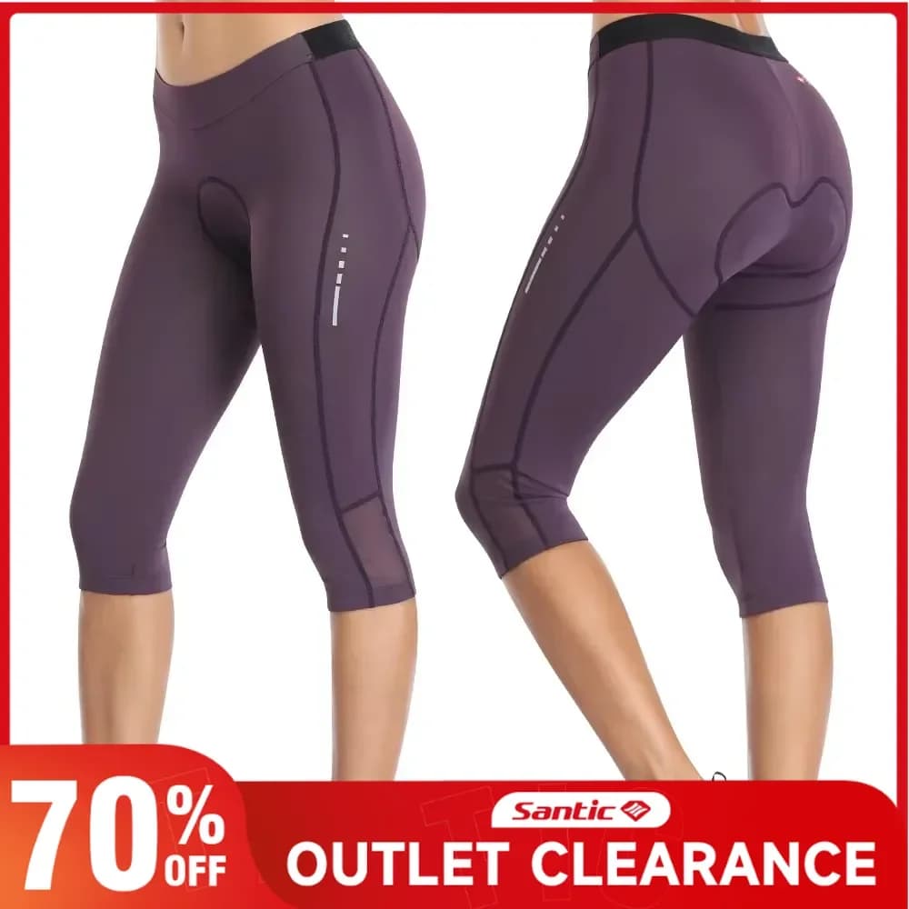 Santic 3/4 Women's Cycling Pants Summer 4D Padded Cycling Short Pants Reflective Breathable Waist Leggings MTB High Elasticity