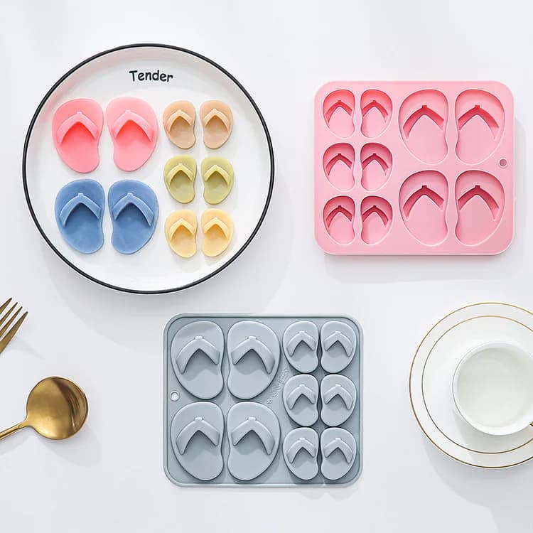 Stampo in silicone per infradito di 10 diverse misure, stampo estivo per ghiaccio, cioccolato ed epossidico