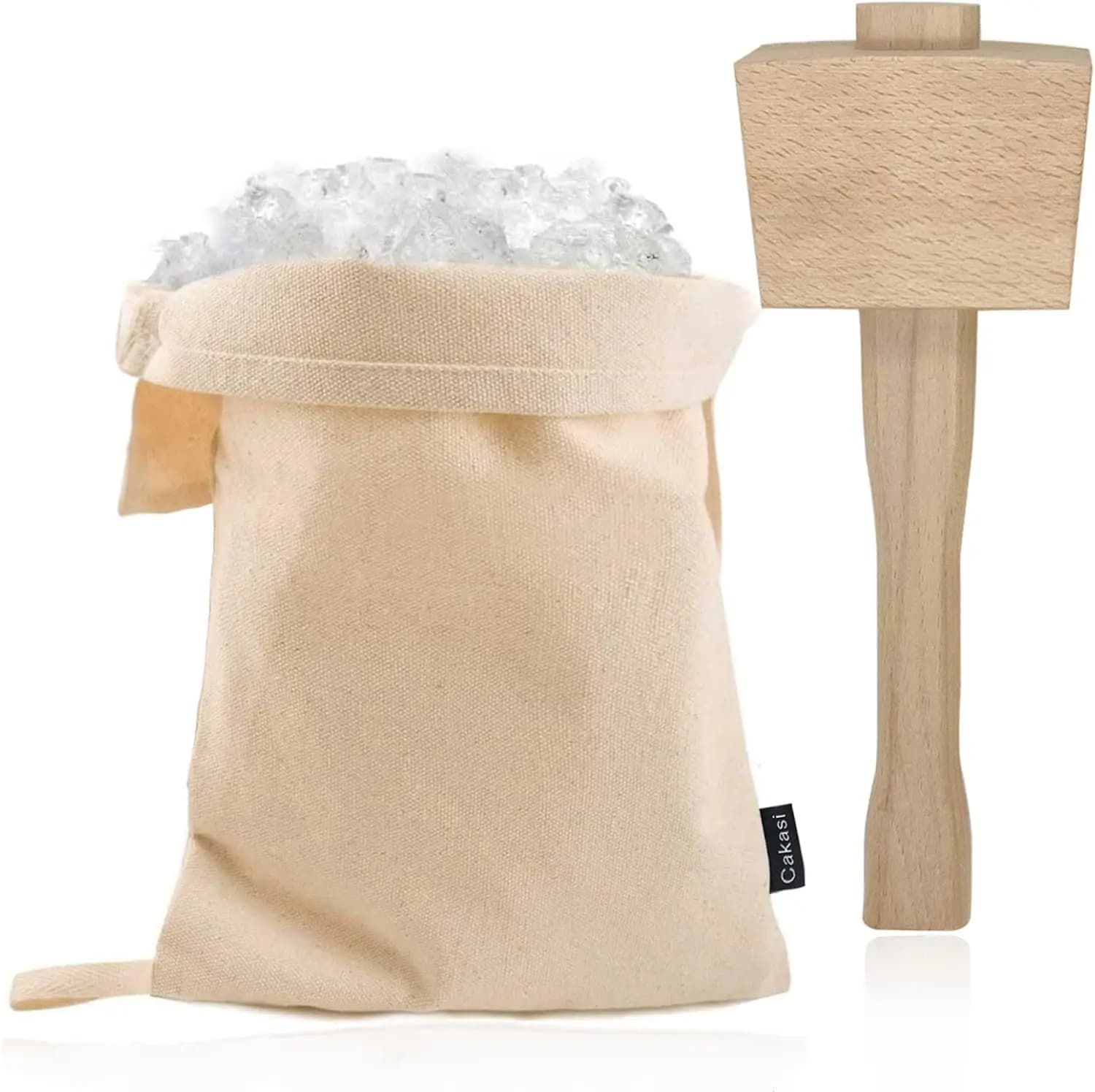 Set di mazzuolo per ghiaccio in legno e borsa in tela per ghiaccio tritato - Strumento per cocktail da bar domestico