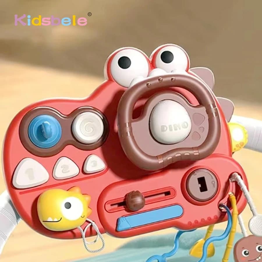 Dinosaur Baby Steering Wheel Toy Multi-Sensory Montessori Toy Portable Stroller Crib Car Seat Travel Educational Toy for Infants
