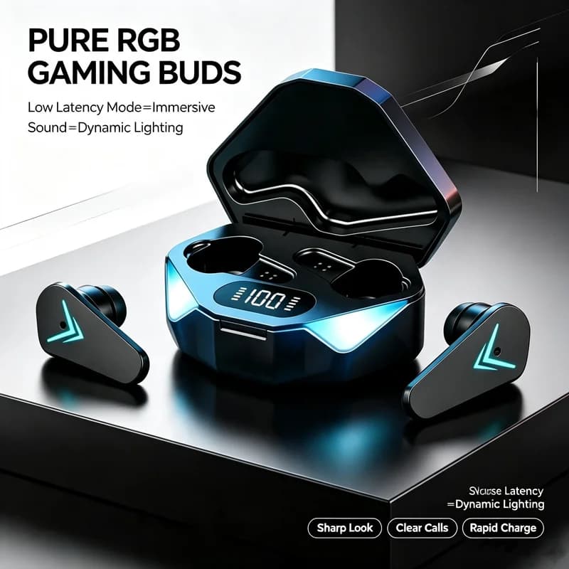 TWS Gaming Earbuds Wireless Bluetooth Earphones With Mic Bass Audio Sound Positioning 9D Stereo Music for all smartphones