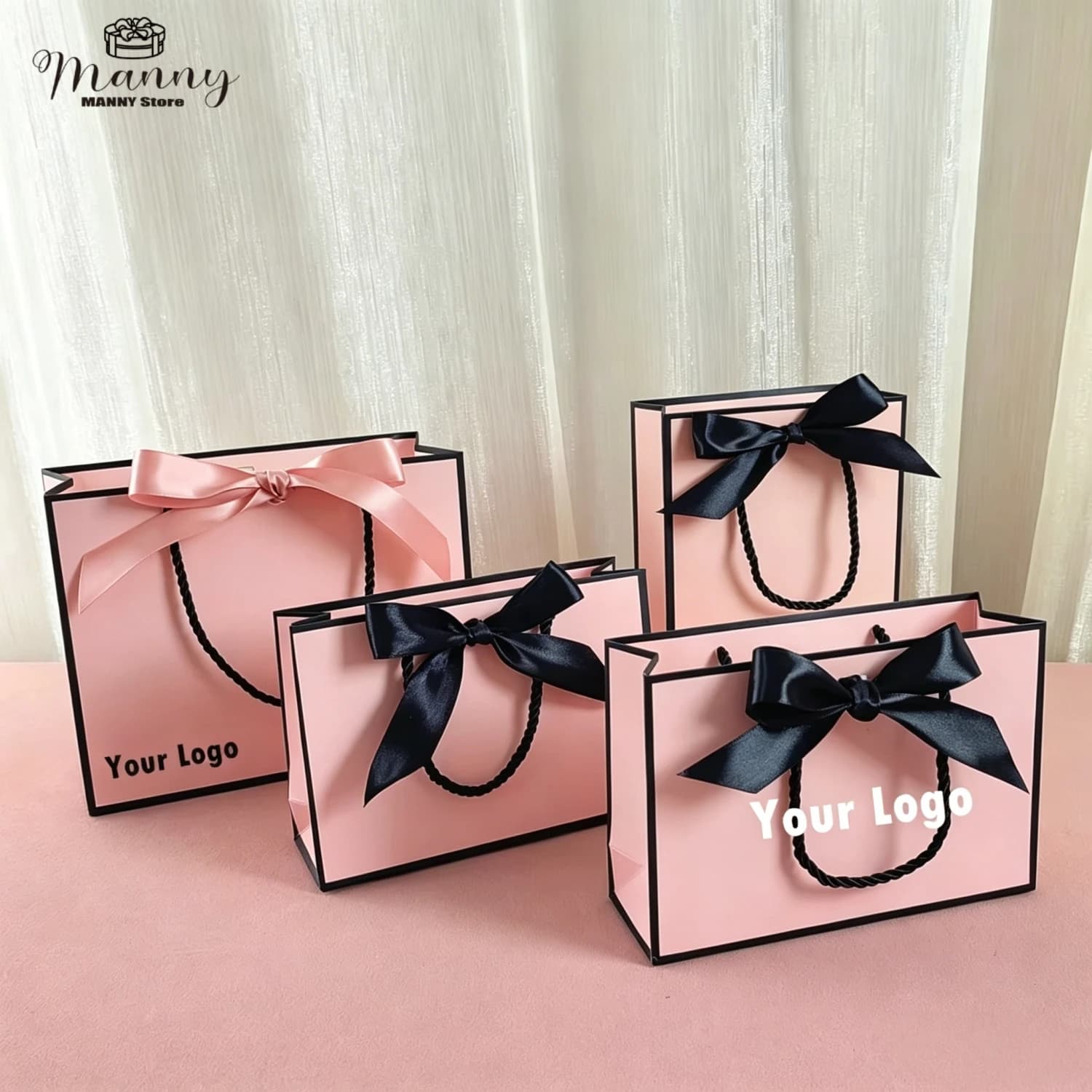 50/100pcs Custom Logo Gift Bag Boxes ,Paper Commodity Bags Large Size Gold Present Bag For Pajamas Clothes Packaging Eith Handle